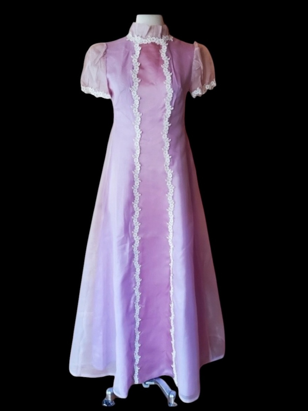 1960s Pale Purple w/Floral Chiffon/Satin Prom Dres